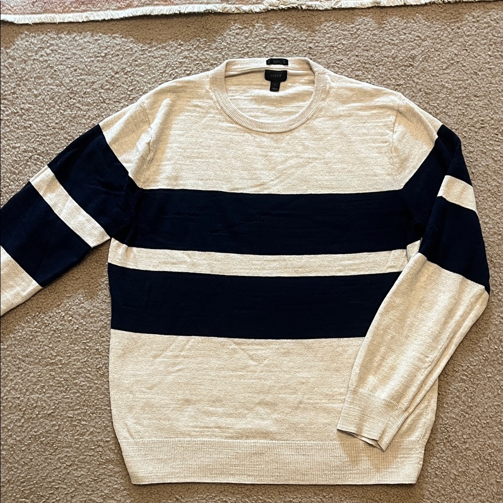 J. Crew Light Tan and Navy Stripe Cotton Sweater